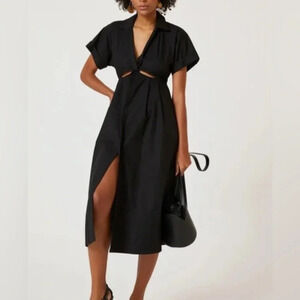 Anthropologie Twist Waist cutout midi Shirtdress black pull on poplin cotton XS